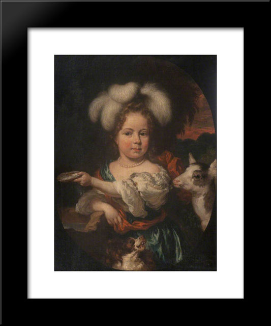 Portrait Of A Young Girl With A Feather Headdress And A Kid 20x24 Black Modern Wood Framed Art Print Poster by Maes, Nicolaes