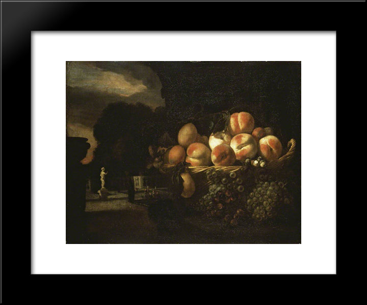 Still Life Of Fruit In A Formal Garden 20x24 Black Modern Wood Framed Art Print Poster by Maes, Nicolaes