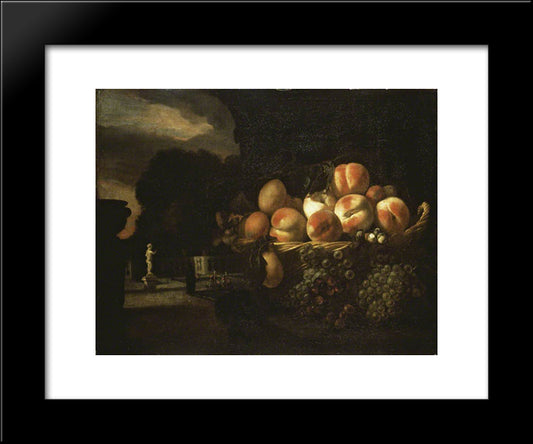 Still Life Of Fruit In A Formal Garden 20x24 Black Modern Wood Framed Art Print Poster by Maes, Nicolaes