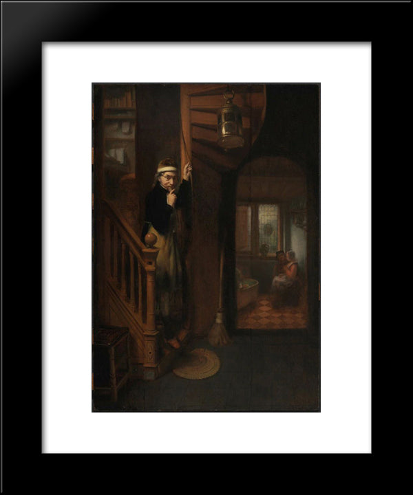 The Eavesdropper 20x24 Black Modern Wood Framed Art Print Poster by Maes, Nicolaes