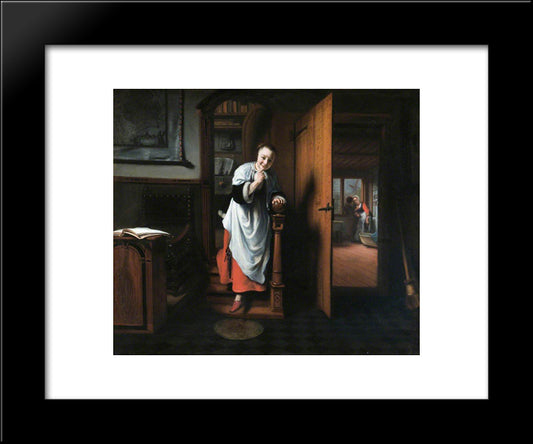 The Eavesdropper 20x24 Black Modern Wood Framed Art Print Poster by Maes, Nicolaes