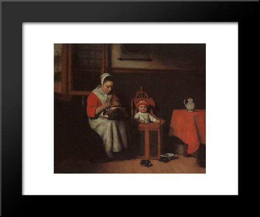 The Lacemaker 20x24 Black Modern Wood Framed Art Print Poster by Maes, Nicolaes