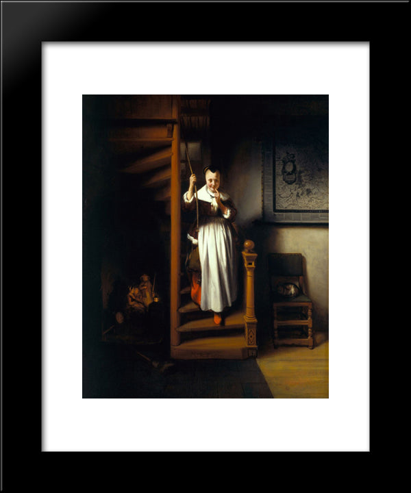 The Listening Housewife 20x24 Black Modern Wood Framed Art Print Poster by Maes, Nicolaes