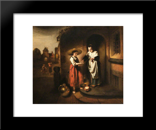 The Milkmaid 20x24 Black Modern Wood Framed Art Print Poster by Maes, Nicolaes