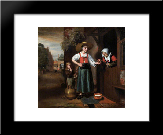 The Milkwoman 20x24 Black Modern Wood Framed Art Print Poster by Maes, Nicolaes