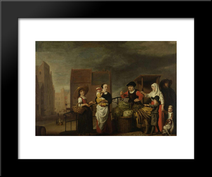 The Vegetable Market 20x24 Black Modern Wood Framed Art Print Poster by Maes, Nicolaes