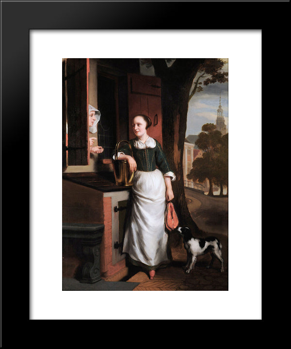 Two Chattering Housewives 20x24 Black Modern Wood Framed Art Print Poster by Maes, Nicolaes