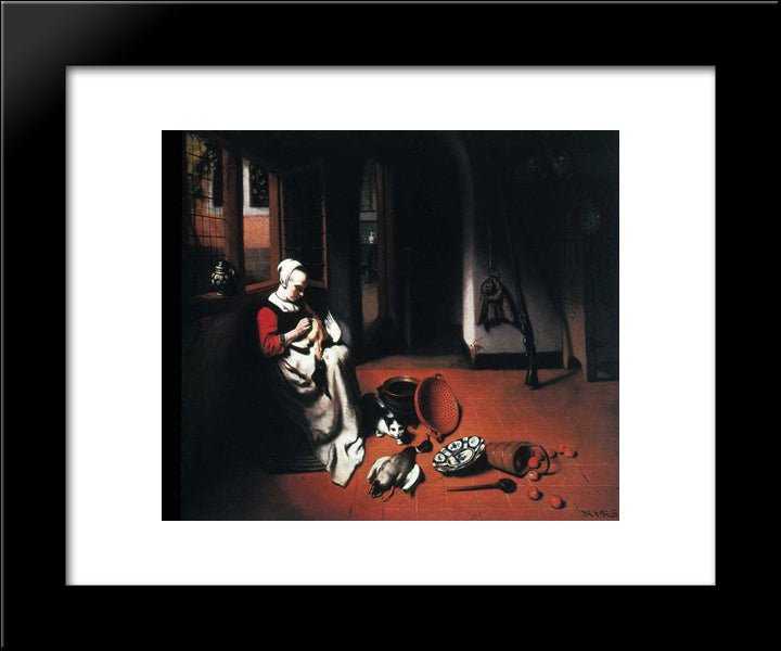 Woman Plucking A Duck 20x24 Black Modern Wood Framed Art Print Poster by Maes, Nicolaes