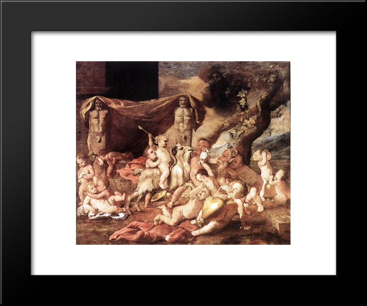 Bacchanal Of Putti 20x24 Black Modern Wood Framed Art Print Poster by Poussin, Nicolas