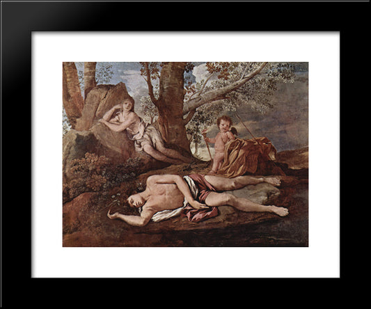 Echo And Narcissus 20x24 Black Modern Wood Framed Art Print Poster by Poussin, Nicolas