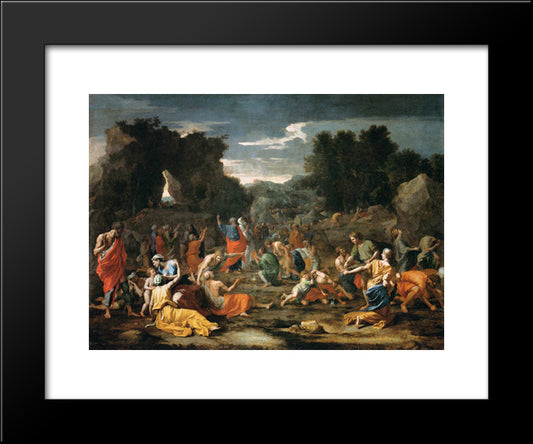 Gathering Of Manna 20x24 Black Modern Wood Framed Art Print Poster by Poussin, Nicolas