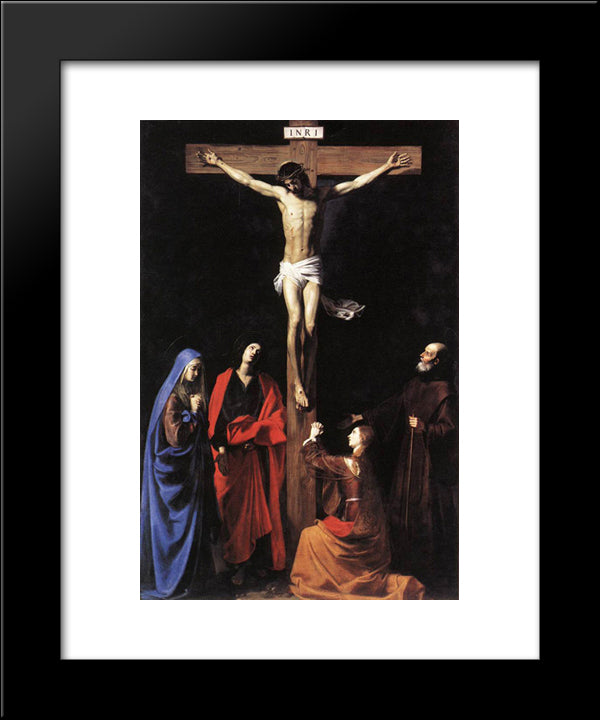 Christ On The Cross With The Virgin, Mary Magdalene, St. John And St. Francis Of Paola 20x24 Black Modern Wood Framed Art Print Poster by Christian Art