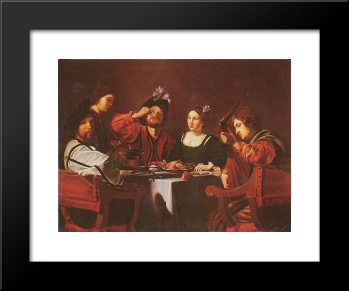 Company At The Table 20x24 Black Modern Wood Framed Art Print Poster by Tournier, Nicolas