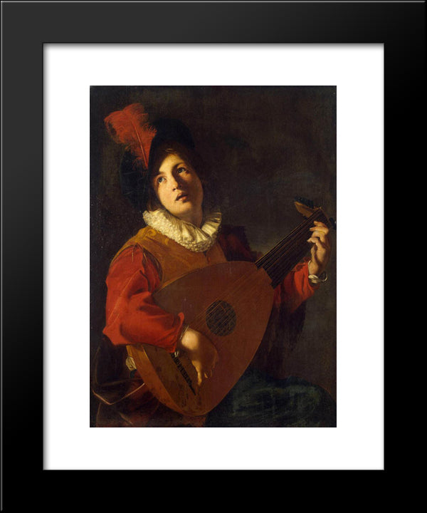 Lute Player 20x24 Black Modern Wood Framed Art Print Poster by Tournier, Nicolas