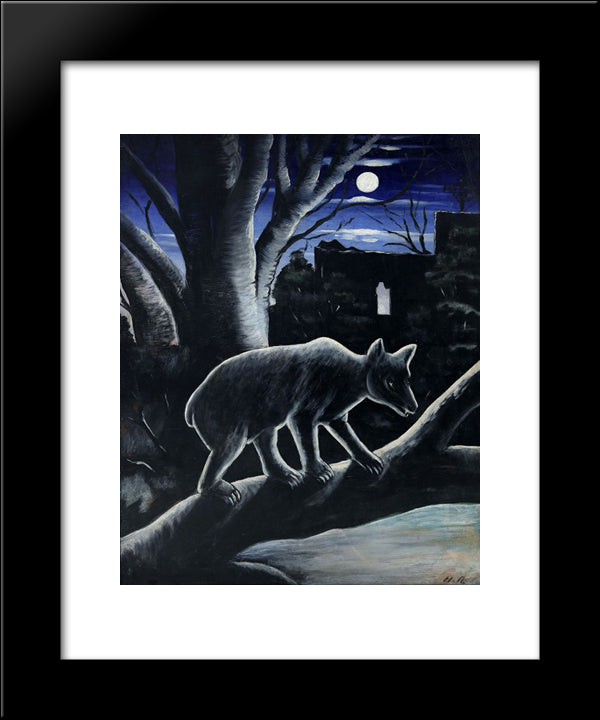 A Bear In A Moon Night 20x24 Black Modern Wood Framed Art Print Poster by Pirosmani, Niko