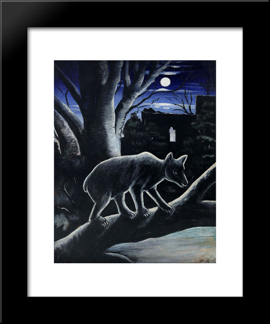 A Bear In A Moon Night 20x24 Black Modern Wood Framed Art Print Poster by Pirosmani, Niko