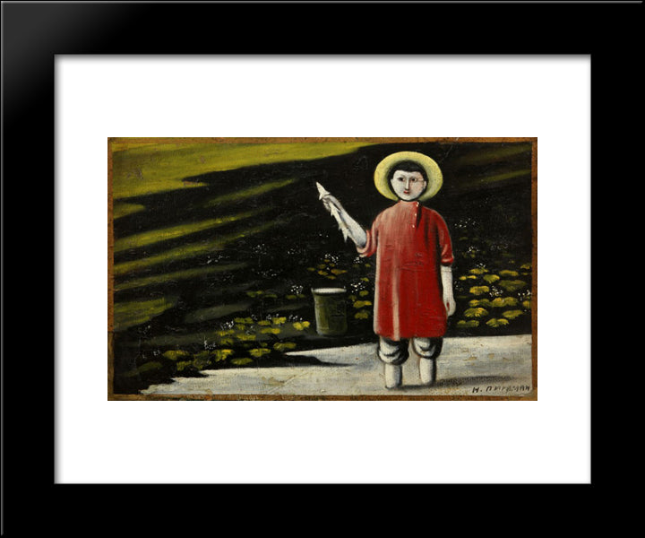 A Young Fisherman 20x24 Black Modern Wood Framed Art Print Poster by Pirosmani, Niko