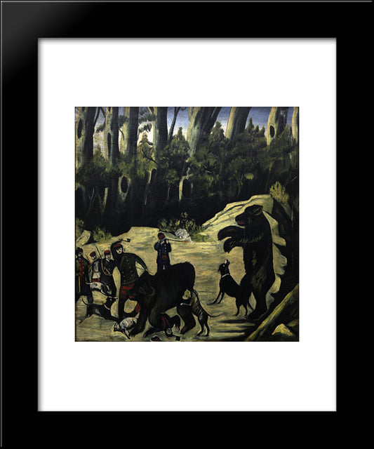 Bear Hunting 20x24 Black Modern Wood Framed Art Print Poster by Pirosmani, Niko