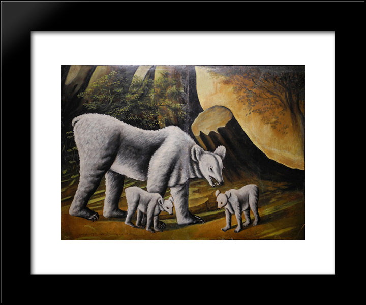 Bear With Her Cubs 20x24 Black Modern Wood Framed Art Print Poster by Pirosmani, Niko