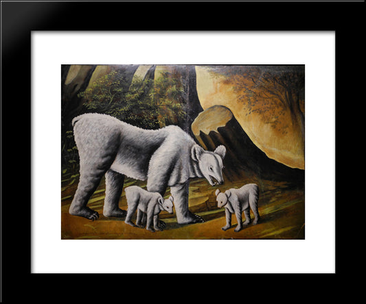 Bear With Her Cubs 20x24 Black Modern Wood Framed Art Print Poster by Pirosmani, Niko