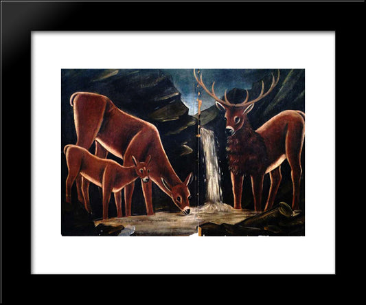 Deer With Their Fawns 20x24 Black Modern Wood Framed Art Print Poster by Pirosmani, Niko