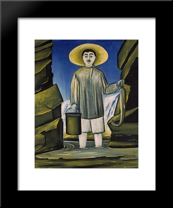 Fisherman Among Rocks 20x24 Black Modern Wood Framed Art Print Poster by Pirosmani, Niko