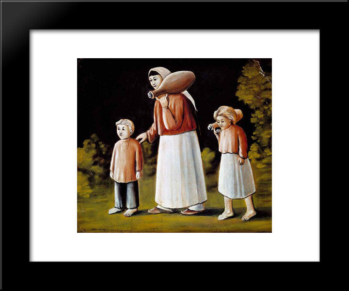Georgian Woman With Children 20x24 Black Modern Wood Framed Art Print Poster by Pirosmani, Niko