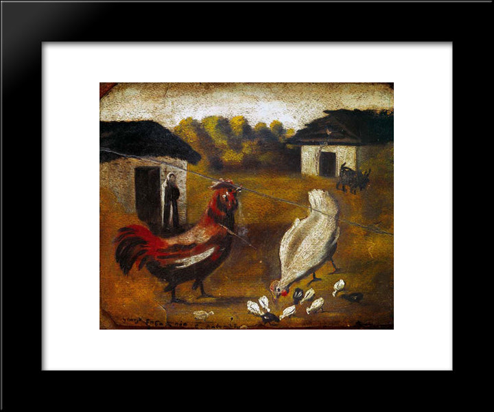 Hen With Chicken 20x24 Black Modern Wood Framed Art Print Poster by Pirosmani, Niko