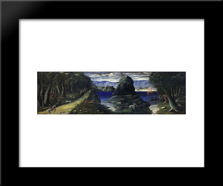Hunting Scene With A View Of The Black Sea 20x24 Black Modern Wood Framed Art Print Poster by Pirosmani, Niko