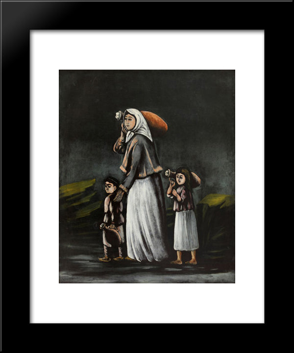 Peasant Woman With Children Goes For Water 20x24 Black Modern Wood Framed Art Print Poster by Pirosmani, Niko