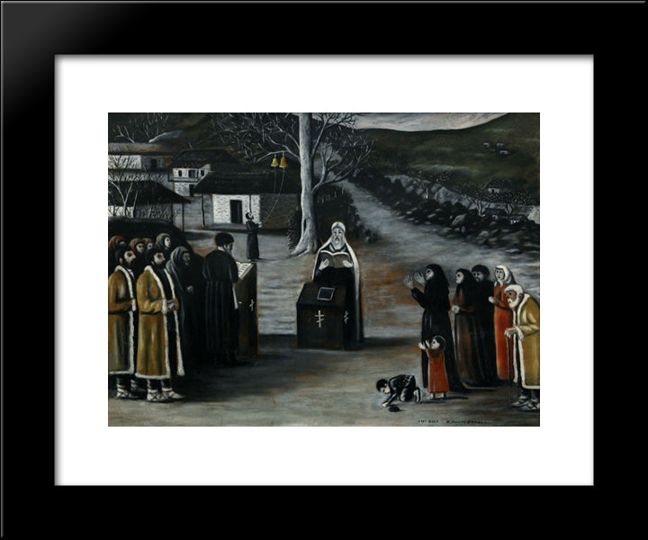 Prayer In A Village 20x24 Black Modern Wood Framed Art Print Poster by Pirosmani, Niko