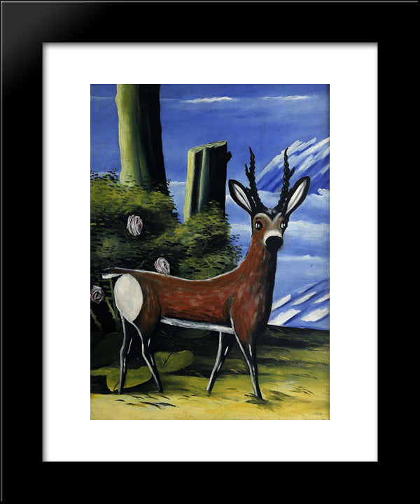 Roe Deer With A Landscape In The Background 20x24 Black Modern Wood Framed Art Print Poster by Pirosmani, Niko