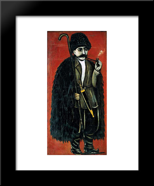Shepherd In A Felt Cloak On A Red Background 20x24 Black Modern Wood Framed Art Print Poster by Pirosmani, Niko