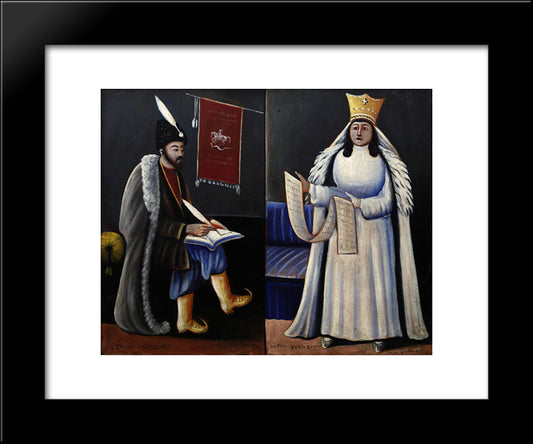 Shota Rustaveli And Queen Tamar 20x24 Black Modern Wood Framed Art Print Poster by Pirosmani, Niko