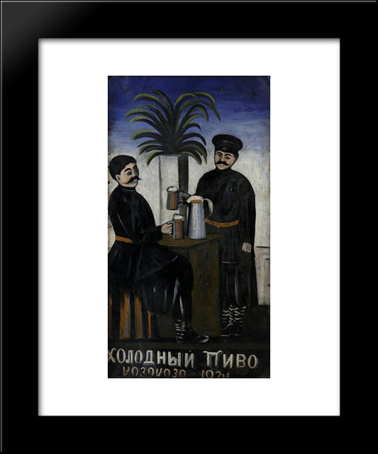 Signboard Cold, Cold Beer 20x24 Black Modern Wood Framed Art Print Poster by Pirosmani, Niko