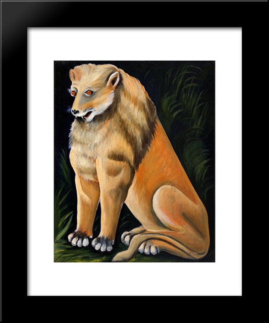 Sitting Yellow Lion 20x24 Black Modern Wood Framed Art Print Poster by Pirosmani, Niko