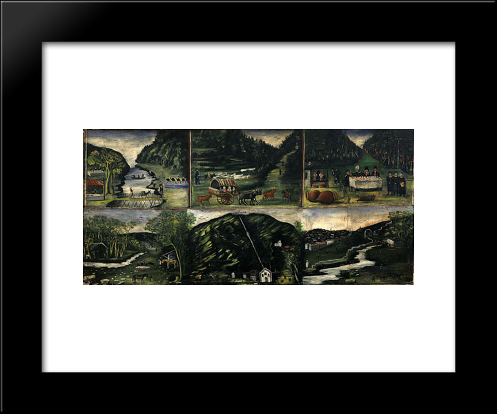 Tapestry In Six Paintings 20x24 Black Modern Wood Framed Art Print Poster by Pirosmani, Niko