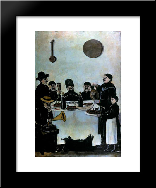 The Feast Of Tbilisian Merchants Accompanied By The Gramophone 20x24 Black Modern Wood Framed Art Print Poster by Pirosmani, Niko