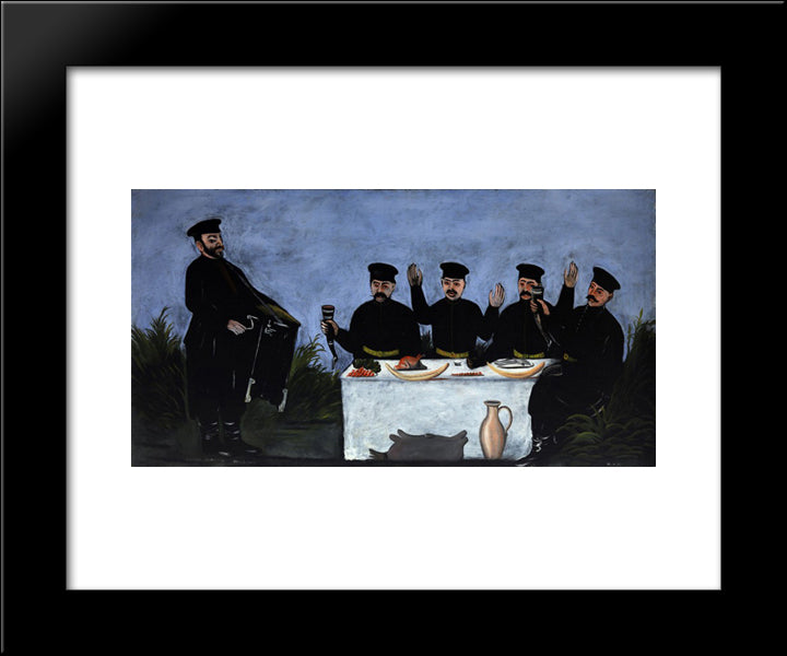 The Feast With Barrel Organist Datiko Zemeli 20x24 Black Modern Wood Framed Art Print Poster by Pirosmani, Niko