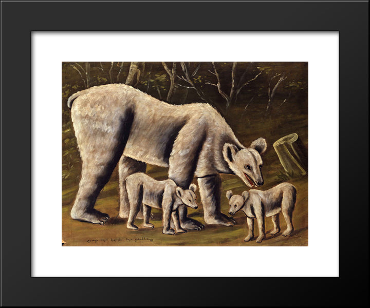 The White Bear With Cubs 20x24 Black Modern Wood Framed Art Print Poster by Pirosmani, Niko