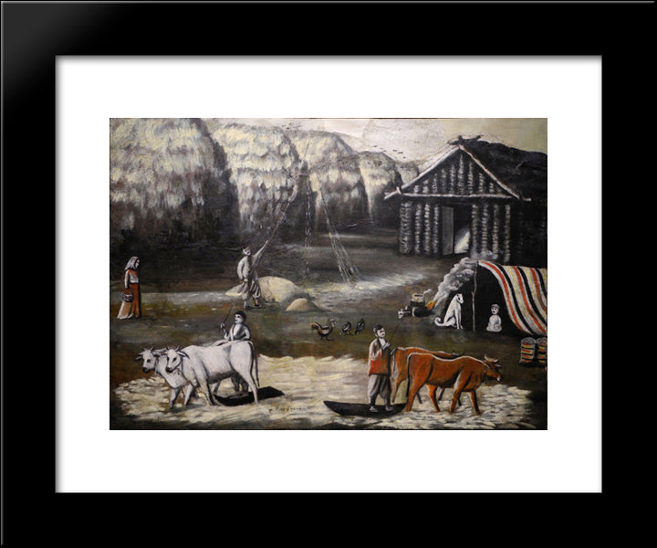 Threshing Floor At Dusk 20x24 Black Modern Wood Framed Art Print Poster by Pirosmani, Niko