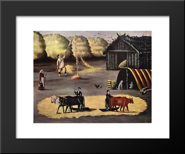 Threshing The Floor In A Georgian Country Village 20x24 Black Modern Wood Framed Art Print Poster by Pirosmani, Niko