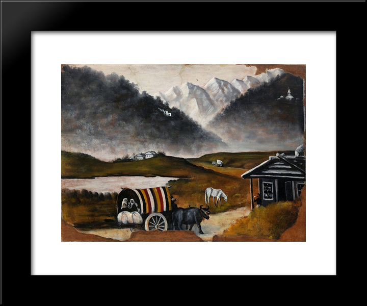 Trip By Cart 20x24 Black Modern Wood Framed Art Print Poster by Pirosmani, Niko