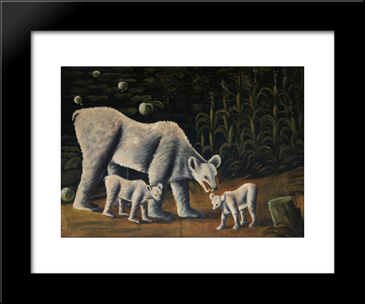 White Bear With Her Cubs (In Cornfield) 20x24 Black Modern Wood Framed Art Print Poster by Pirosmani, Niko