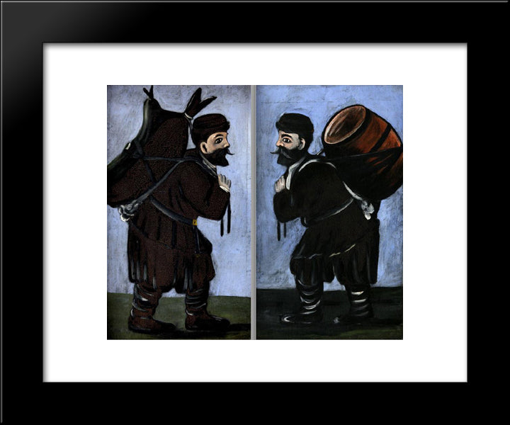 Workers With A Barrel (Diptych) 20x24 Black Modern Wood Framed Art Print Poster by Pirosmani, Niko