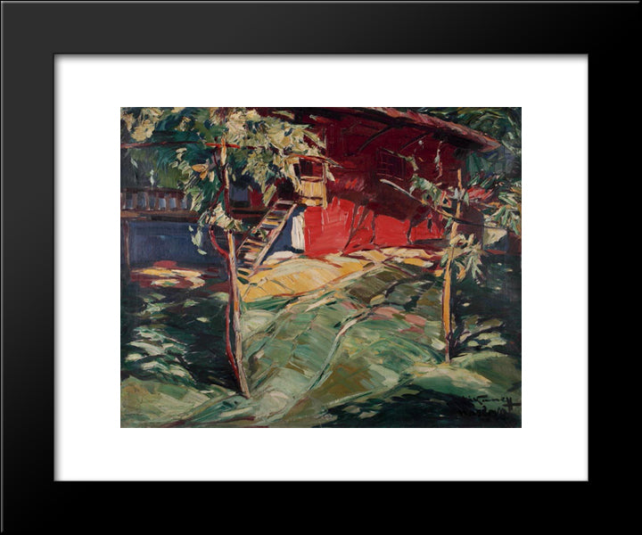 Red House - Karlovo 20x24 Black Modern Wood Framed Art Print Poster by Tanev, Nikola