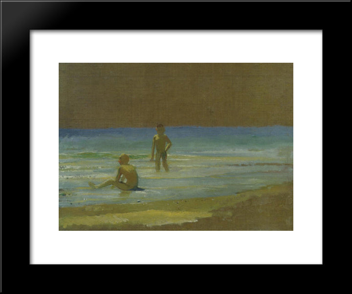 Boys At The Beach. Study 20x24 Black Modern Wood Framed Art Print Poster by Ge, Nikolai