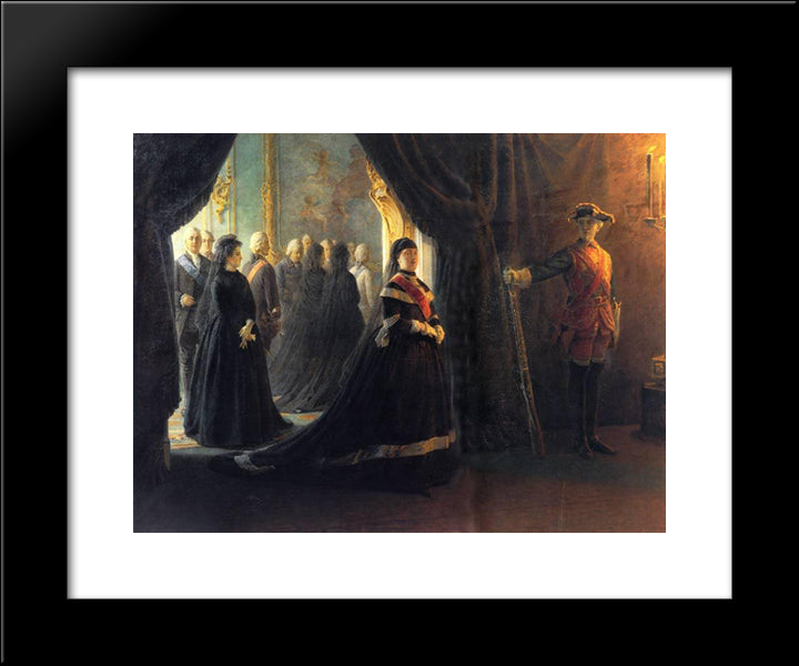 Catherine Ii (1729-96) At The Coffin Of Empress Elizabeth (1709-61) 20x24 Black Modern Wood Framed Art Print Poster by Ge, Nikolai
