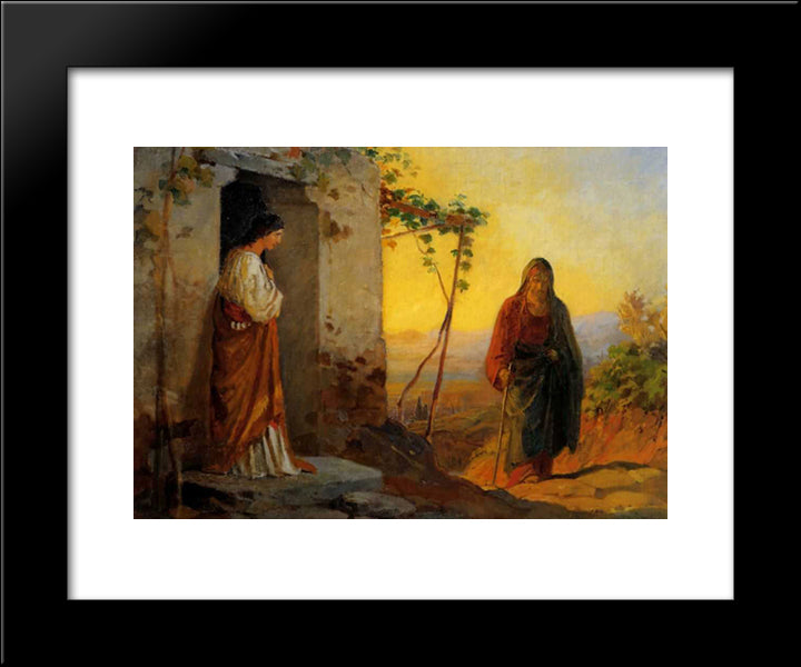 Maria, Sister Of Lazarus, Meets Jesus Who Is Going To Their House 20x24 Black Modern Wood Framed Art Print Poster by Ge, Nikolai