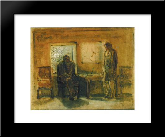 Peter I Interrogates Tsarevich Alexei 20x24 Black Modern Wood Framed Art Print Poster by Ge, Nikolai